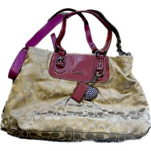 Coach Shoulder Bag - khaki and purple